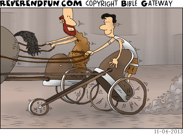 DESCRIPTION: Man in extended chariot.  Other looking on. CAPTION: 
